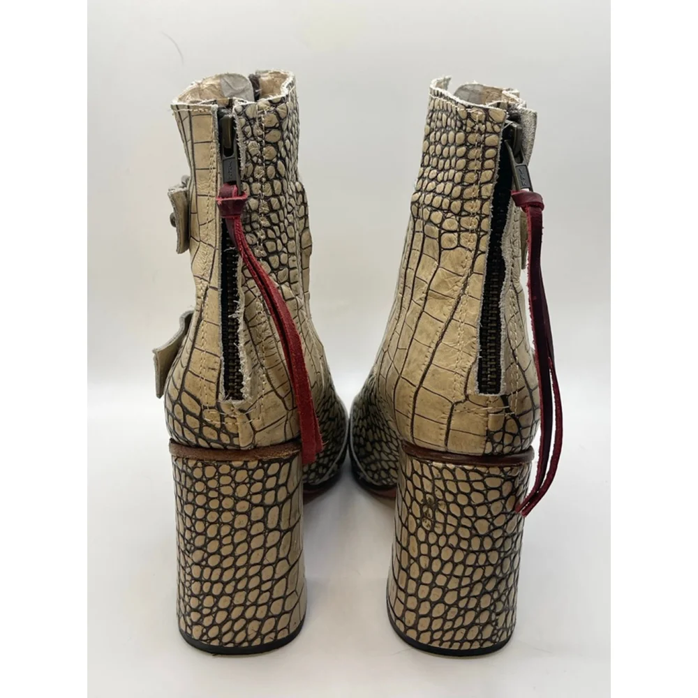 Firebird Croc Embossed Leather Ankle Boots Womens 8 Western Buckle Heels